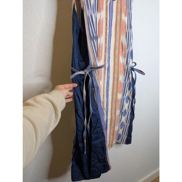 Mata Traders Women's Dress Large Ikat Stripe Sleeveless Side Ties Pockets Cotton - Picture 2 of 5